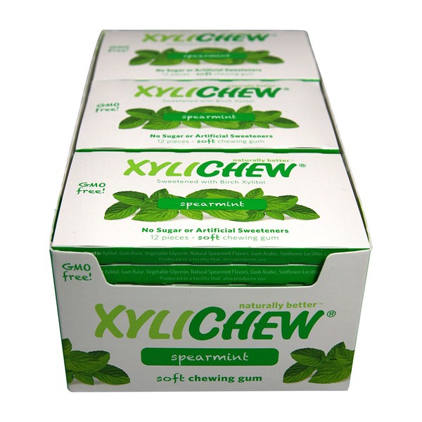 Xylichew 100% Xylitol Chewing Gum - Non GMO, Non Aspartame, Gluten Free, and Sugar Free Gum - Natural Oral Care, Relieves Bad Breath and Dry Mouth - Spearmint, 288 Count