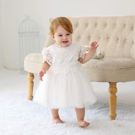 Meiqiduo - Vestido de bautizo para niña, vestido de bautizo, vestido formal para niña, Marfil, 18 meses