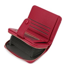 MINI GIRL Bifold Credit Card Holer Wallet for Women, 16 Card Slots Card Case Organizer with Zipper(Red)