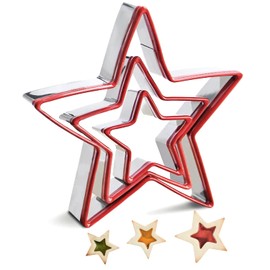 Juego de 3 cortadores de galletas RUNHUAPPY Star Cortador y sellador de sándwiches de acero inoxidable, grandes y mini formas para niños, apto para prensar galletas, tartas, sándwich y pan