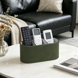MEIBOOCH Remote Control Holder, Oval Pen Holder for Desk, Olive Green