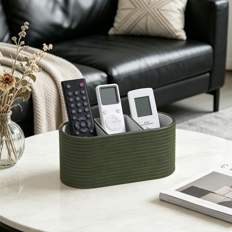 MEIBOOCH Remote Control Holder, Oval Pen Holder for Desk, Olive