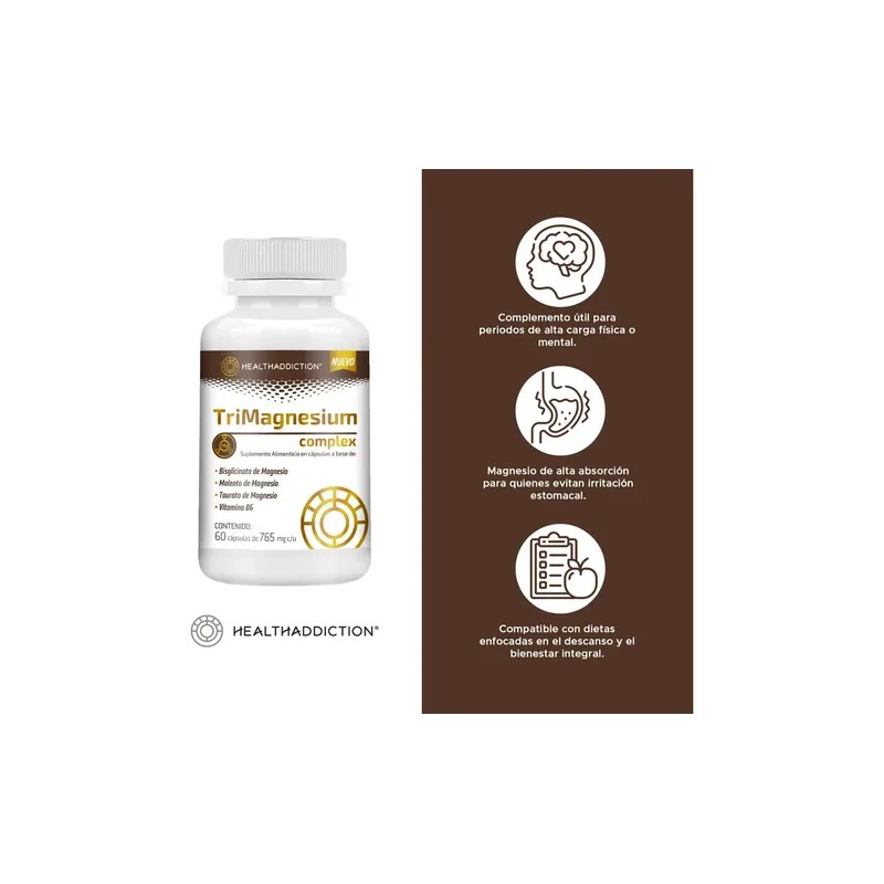 Healthaddiction Magnesio Complex Trimagnesium Suplemento Alimenticio Bisglicinato Malato Taurato Vitamina