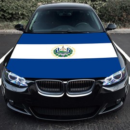 Punejapur El Salvador Flag Car Hood Cover 3.5X5Ft El Salvadoran Flag Car Bonnet Banner Elastic Fabrics Windproof Vehicles Decorate Engine Flag Sign