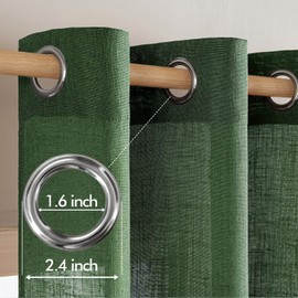 MIULEE Emerald Green Linen Curtains 96 Inches Long 2 Panels for Bedroom Living Room, Soft Thick Linen Textured Window Drapes Semi Sheer Light Filtering Grommet Burlap Look Christmas Decor Dark Green
