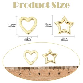 Stiesy 6 Pcs 2 Style Brass Spring Gate Rings Clasp Golden Heart Star Shape Jewelry Clasps Spring Keyrings Buckle for Keychain Shoe Charms Jewelry Making Crafts
