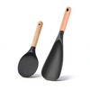 Cooking Spoon 2-Pack: Multi-Function Wood Handle Silicone Spatula Spoon &