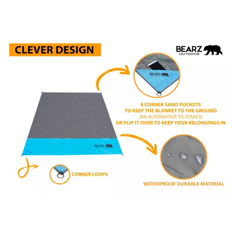 BEARZ Outdoor Beach Blanket-Pocket Blanket 55″x60″ Waterproof, Sandproof, RED