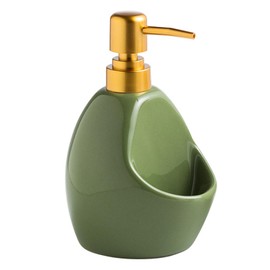 SHIIANN Green Ceramic Soap Dispenser with Sponge Holder – Refillable Kitchen Sink Soap Pump with Sponge Tray – 2-in-1 Sink Organizer for Dish Soap, Farmhouse Countertop Decor