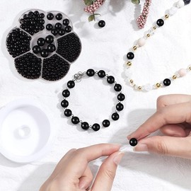 Buer Homie 1150pcs Pearl Beads for Crafting, 3/4/5/6/8/10/12mm Sizes Pearl Beads for Jewellery Making, Bracelet Making Pearls Beads, Sewing Small Pearl Beads (Black)