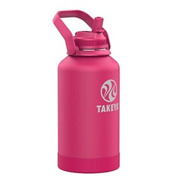 Takeya Newman Pickleball Insulated Water Bottle with Sport Straw Lid and Extra Large Carry Handle, 64oz Backspin Pink