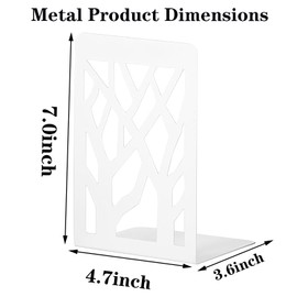 Metal Bookends, Book Holder Shelf, 1 Pair Bookend Holder with Non-Slip Book Stoppers for School, Home, Office (White)