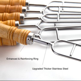 IMEEA Double Skewers for Grilling Thickened Stainless Steel Kebab BBQ Skewers with Wood Handle, 16.5-Inch