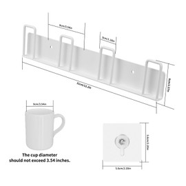 qiwuhai Pack of 2 Cup Holder Wall Mounted, Metal Cup Hooks with 4 Hooks, Inverted Cup Hooks, Cup Hooks for Cup Hanging, Dining Room, Kitchen, Base Cabinet, Coffee Cup Holder (White)