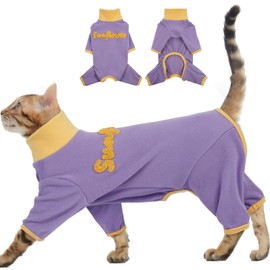 Sticky Hair Cat Clothes - Purple-S, Pajamas for Sphynx & Kitten, Anti-Shedding Cat Onesie to Reduce Pet Hair on Furniture,Long Sleeves Anti-Licking & Skin Disease Suit