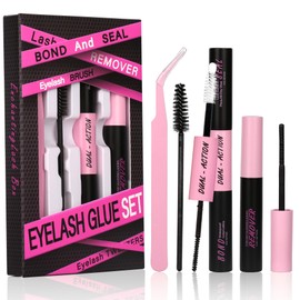 4-in-1 Lash Kit Strong-Hold Waterproof Glue for DIY Extensions Plus Bond and Seal Tweezers, Brush & Remover for Flawless Application and Easy Removal