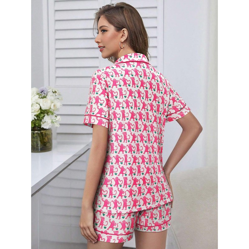 FEMLE Womens Preppy Monkey Pajamas Y2k Cute Pj Sets 2