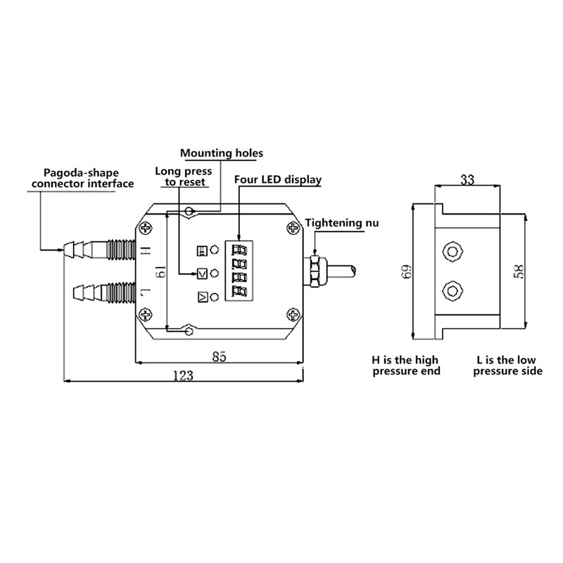 LCD Intelligent Digital Air Transmitter Air Pressure Sensor DC 24V
