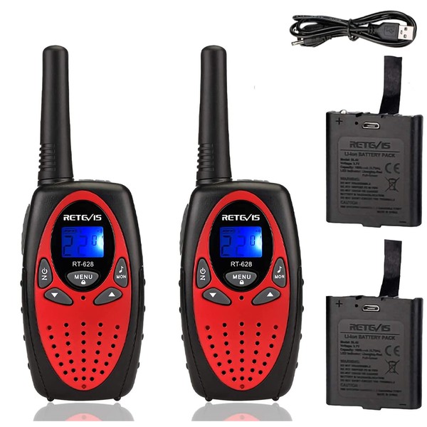 Retevis RT628 Walkie Talkies for Kids Rechargeable,Long Range 2 Way Radio 22 CH Backlit LCD Screen VOX,Toys Gifts for 5-14 Years Old Boys Girls,Indoor Outdoor Adventure(Red, 2 Pack)