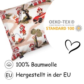 PinkZebra Children's Pillowcase 30 x 50 cm 100% Cotton Cushion Cover Boys Oeko-Tex Standard 100 Children's Covers with Zip Fire Brigade Animals