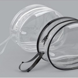 Mini Clear PVC Round Cosmetic Pouch Case Multi-purpose Black 5ea