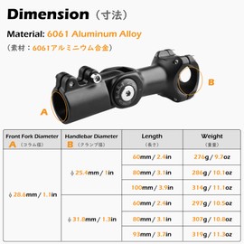 TRIWONDER Bike Stem 0-90 Degree Adjustable Bicycle Stem 60mm 80mm 93mm 100mm Bike Handlebar Stem Riser for 25.4mm 31.8mm Handlebar Mountain Bike, Road Bike, BMX (25.4 x 60 mm)