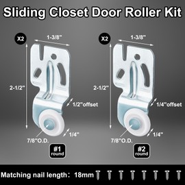 Blulu 4 Pcs Closet Sliding Door Hardware Wardrobe Door Roller Kit Closet Door Wheels for Top Hung Bypass Sliding Closet Doors Sliding Kitchen Doors, 3/4" to 1-3/8 Inch Thick Sliding Door