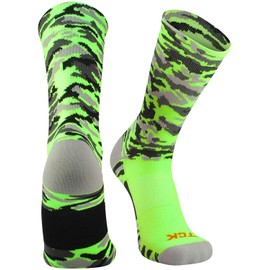 TCK Woodland Camo Crew Socks (Neon Green Camo, Medium)