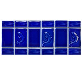 Tenedos Dolphin Royal Cobalt Blue Porcelain Lineup Border Pool Wall Floor Mosaic Tile on Mesh Mounted for Kitchen Backsplash, Bathroom Shower, Decor Accent (1 Piece)