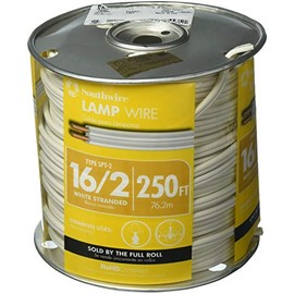Southwire 55682144 250-Feet 16-Gauge 2 Conductor 16/2 Type SPT-2 Lamp Cord-Service Parallel Cord with Thermoplastic Insulation, White