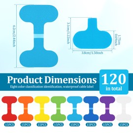 120 Pcs Smudge-Proof Cable Labels, Cord Labels for Electronics, Hook and Loop Wire Tags, Reusable Ethernet Computer Cable Management Identifiers for Universal Cords, Assorted Colors