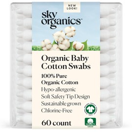 Sky Organics Sky Organics Organic Baby Cotton Swabs for Baby, 100% Pure Organic Cotton, GOTS Certified Organic Cotton, 60 Count