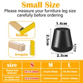 YSWOVUO Pack of 24 Chair Leg Caps, Small Protective Caps for Chair Legs, 14-20 mm, Chair Leg Protectors with Felt Made of TPR (thermoplastic rubber), Chair Felt Gliders for Round Chair Legs, Furniture