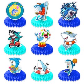 9PCS Shark Honeycomb Centerpieces Themed Birthday Party Decorations Ocean Sea Animals Centerpiece Table Decoration Party Favors Decor Supplies Gifts for Boys Girls Men Women