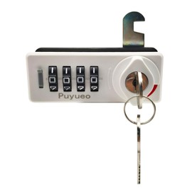 Puyueo Combination Cabinet Lock,Puyueo 4 Digit Combination Lock for Locker,Mechanical Code Lock for Toolbox,Resettable Password Lock with Keys (Horizontal, White), MCL92