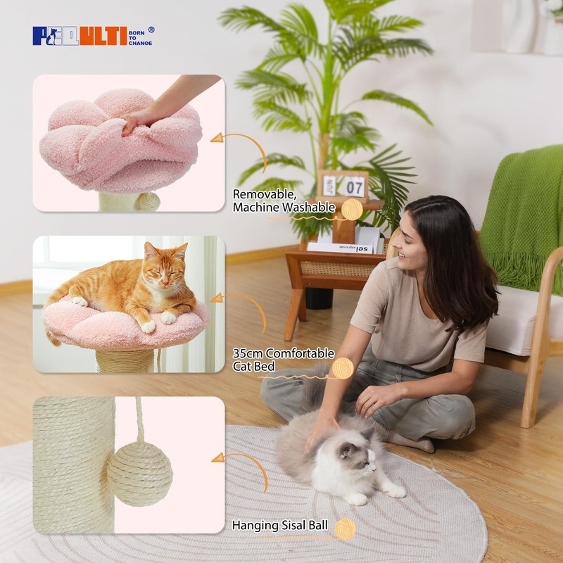 PEQULTI Flower Cat Scratching Post, Small Cat Tree, Scratcher for