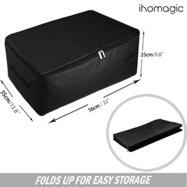 IHOMAGIC Under-bed Storage Bag, Zippered Storage Organizer with Side Handles, Moisture Proof Large Under Bed Clothes Storage Bag with Clear Pocket to Insert Label, for Bedroom Closet (Black 49L, S)