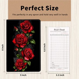 Server Book for Waitress,Leather Waitress Book Organizer with Zipper Pocket Waiter Book Server Wallet Fit Server Apron and Guest Check Books for Servers Waitress Notepad,Red Roses Flowers