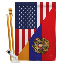 Breeze Decor Armenia US Friendship House Flag Set Regional American Alliance World Country Particular Area Decoration Banner Small Garden Yard Gift Double-Sided, Made in USA