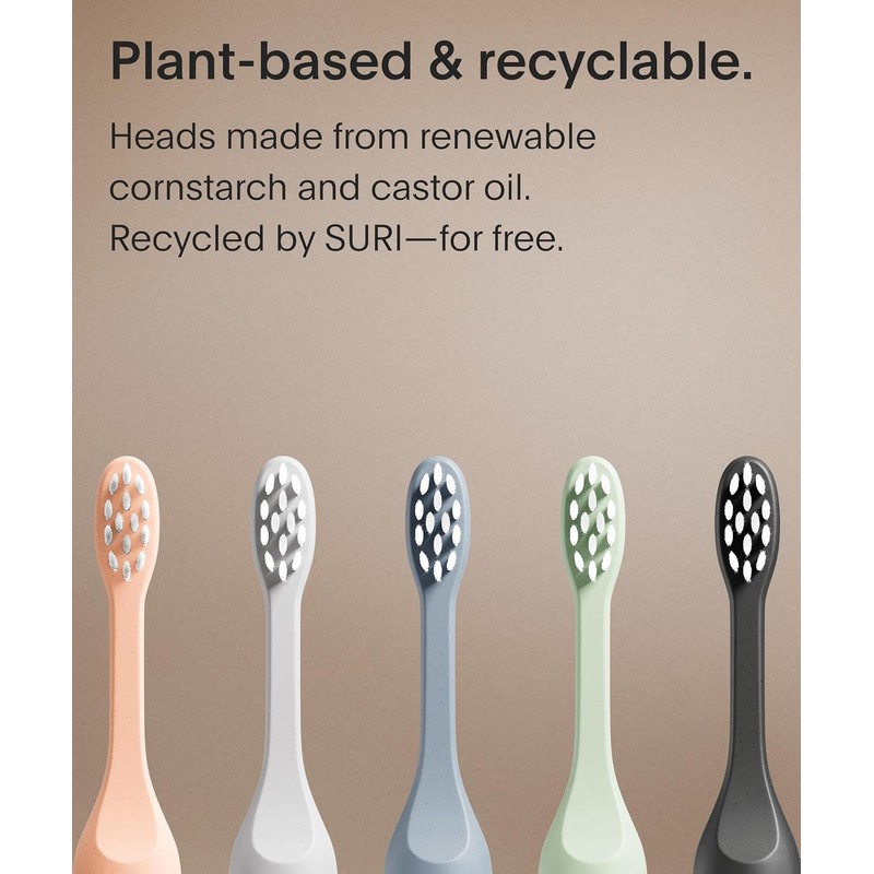 SURI Recyclable Plant-Based, Electric Toothbrush Heads - Built-in Tongue Scraper,