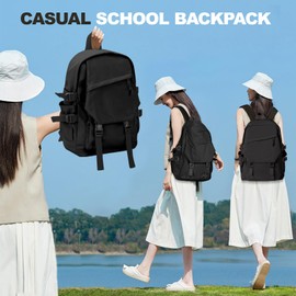 HYC00 Lightweight School Backpack Womens, Unisex School Bag for Girls Boys,14 Inch Laptop Backpack for School Teenage Casual Daypacks Travel Backpack for High School College Work Bookbag,Black