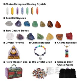 Crystals and Healing Stones Set, 7 Raw Chakra Stones,Tumbled Stones, 7 Bullet Shaped Chakra Stones,Chakra Necklace,Chakra Bracelet,Orgone Crystal Pyramid,Meditation Yoga Natural Crystal Healing Gifts