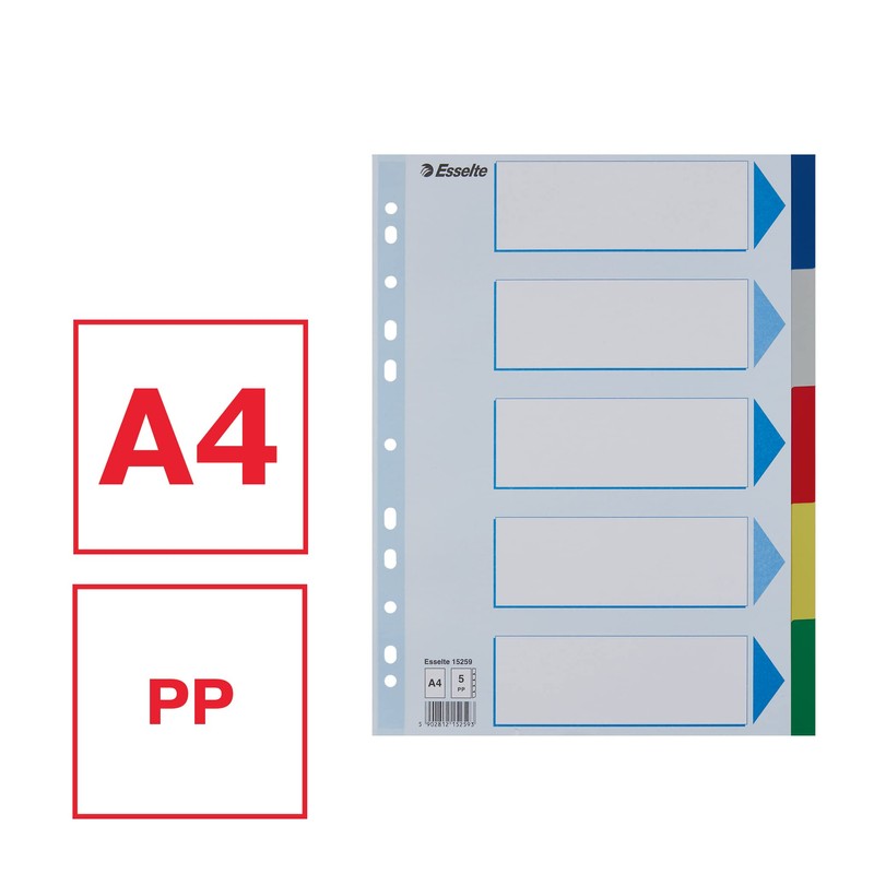 Esselte 795731 A4 5 Positions Cover Included Polypropylene Divider