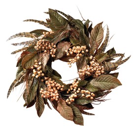 Nearly Natural 4681 Feather and Berry Wreath, 24-Inch, Multi Color