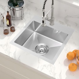 Beleeb 15 Inch Drop In Bar Sink，18-Gauge Small Kitchen Sink Stainless Steel with 3D Embossed Texture，Single Bowl Square Design