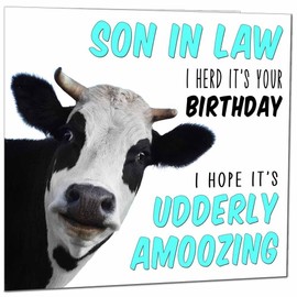 Son in Law Birthday Card for Men Women Cow Pun Funny Birthday Cards for Son in Law