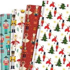 Kavoc 12 Sheets Nutcracker Wrapping Paper Christmas Nutcracker Ballerina Patterned Gift Wrap Paper for Xmas Party Baby Shower Birthday Party DIY Craft, 19.7 x 27.6 Inch