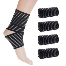 Rbenxia 4 Pieces of Black Elastic Ankle Compression Bandage Adjustable Ankle Strap Heel Brace Wraps Breathable Ankle Band for Stabilising Ligament, Joint Pain, Sport (70 cm)