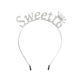 Sweet 16 Headband Rhinestone Tiara, 16th Birthday Party Decorations, Silver