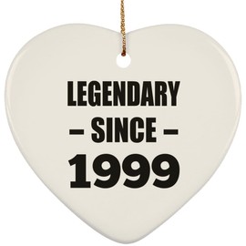 Designsify Christmas Tree Decoration, 25th Birthday Legendary Since 1999, Heart Ornament, Gifts for Anniversary Valentines Mom Mothers Fathers Day Party, to Men Women Him Her Friend Mom Dad Wife